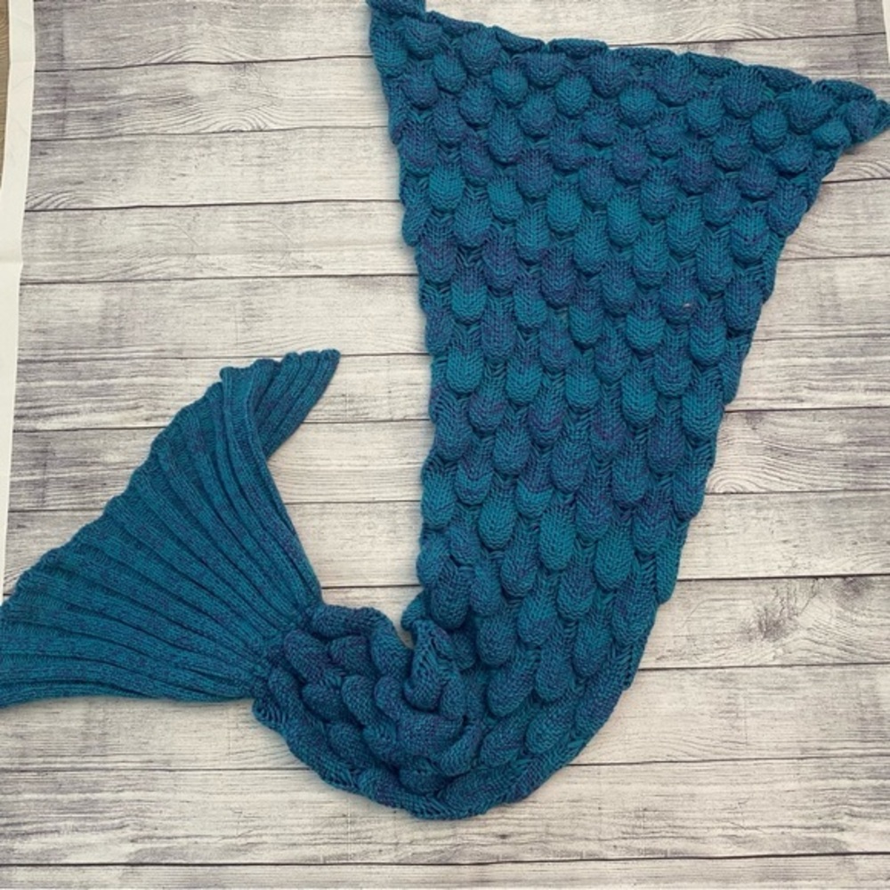 Mermaid Kids Tail Blanket Bag Crochet Blue Teal